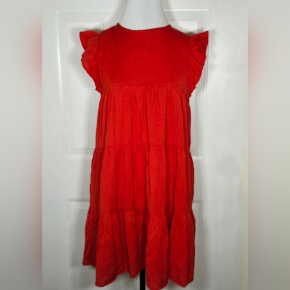 After Market Red Tiered Dress Medium Ruffle Sleeve Pockets